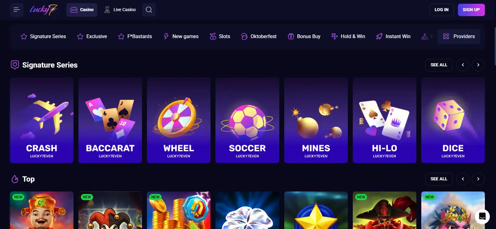 Lucky7even English-AU homepage showing the Australian-localised casino interface and current welcome package