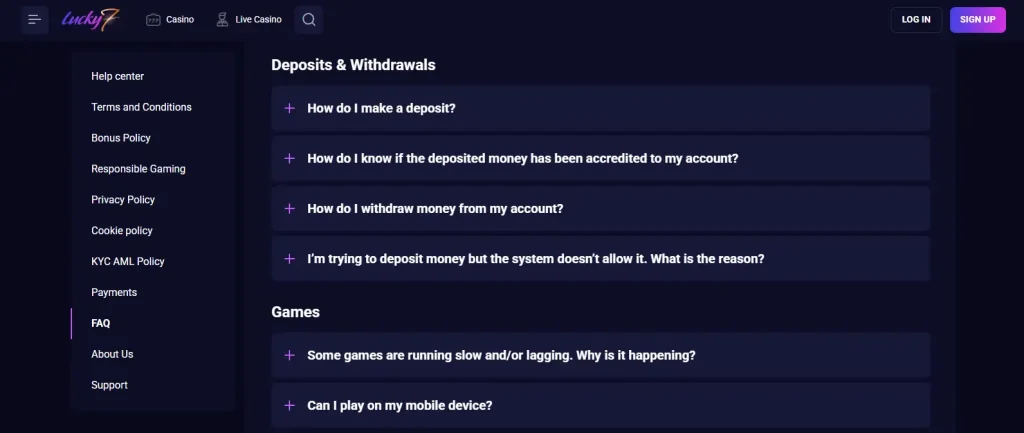 Lucky7even official withdrawal payment table showing processing-time labels for cards, bank transfer, e-wallets and cryptocurrency